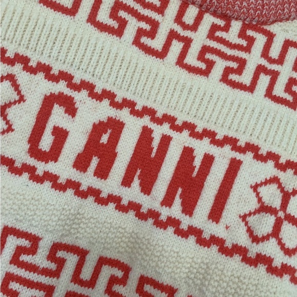 Ganni Women's Sweater in Red and Cream Pattern - Picture 5 of 6